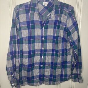 Blue, Pink, and Green J. Crew Plaid Button Down Shirt - Size Large
